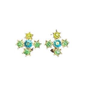 Vintage Made In Austria Green Rhinestone Crystals Clip On Earrings